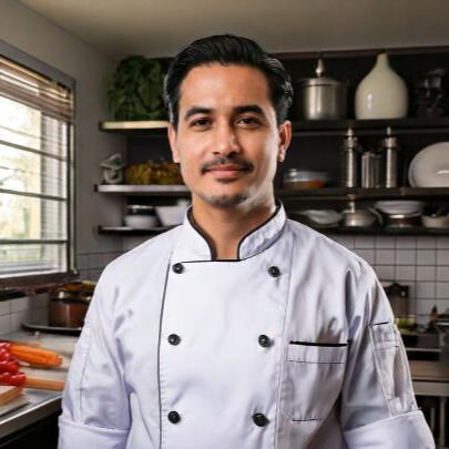 Ted. Ted, a middle-aged man with a warm smile and casual apron, standing in his home kitchen surrounded by everyday cooking mess, flour-dusted hands and a cozy, lived-in background.