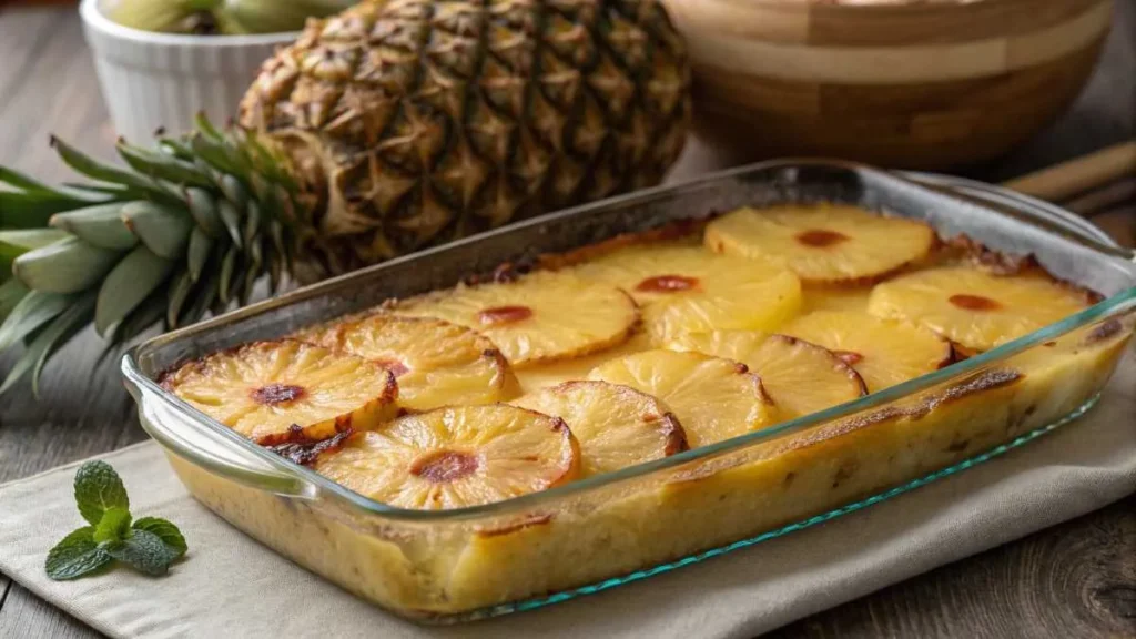 the fruit slices roasted to golden brown with a sweet glaze of brown sugar and butter.