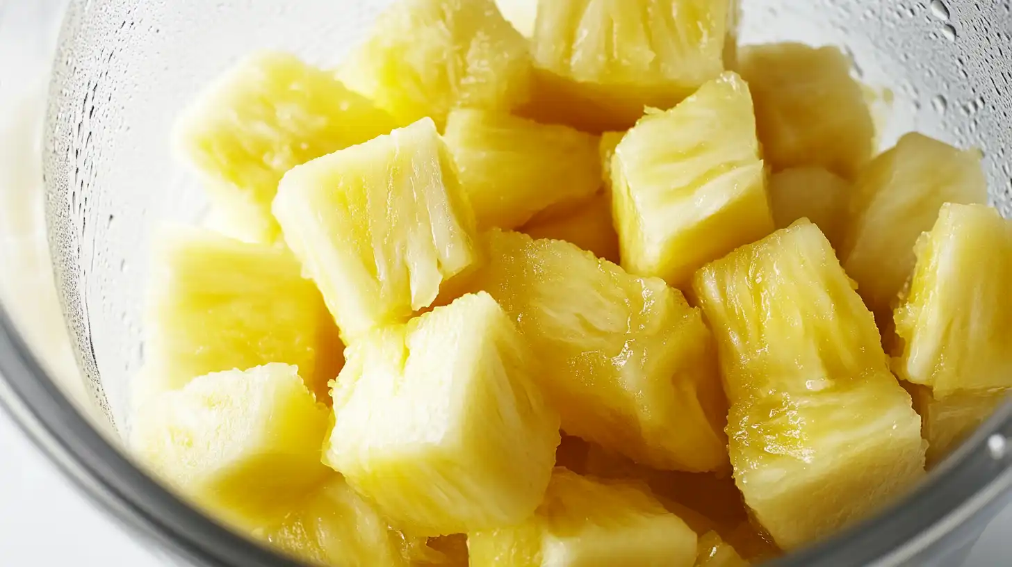 Blending pineapple chunks in a high-speed blender