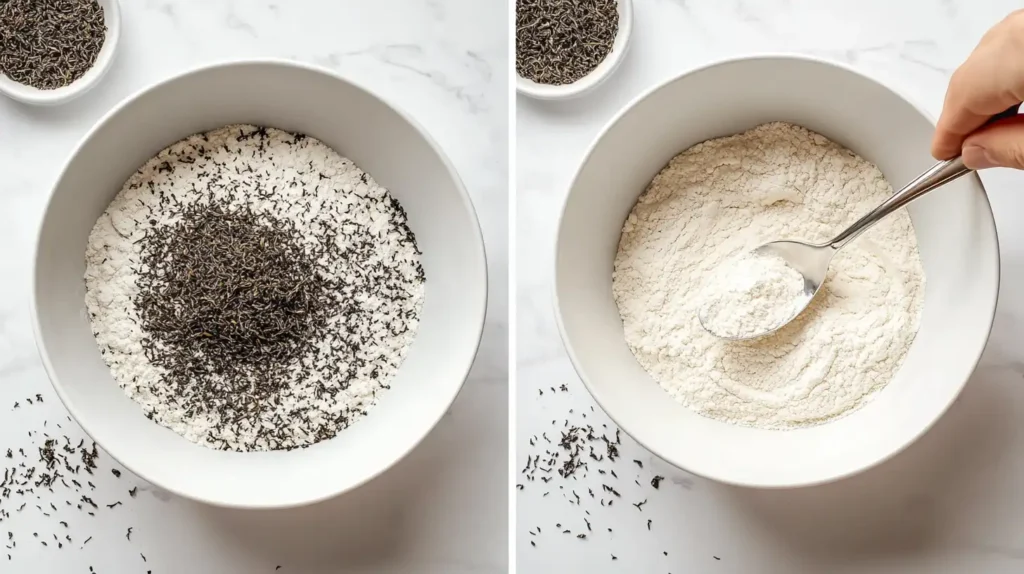 Earl Grey tea being mixed into flour for cookies