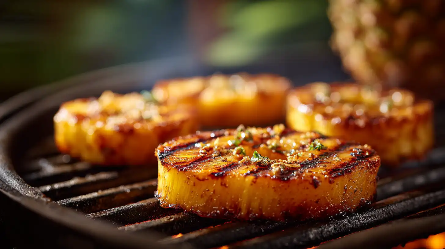 grilled pineapple slices on barbecue grill