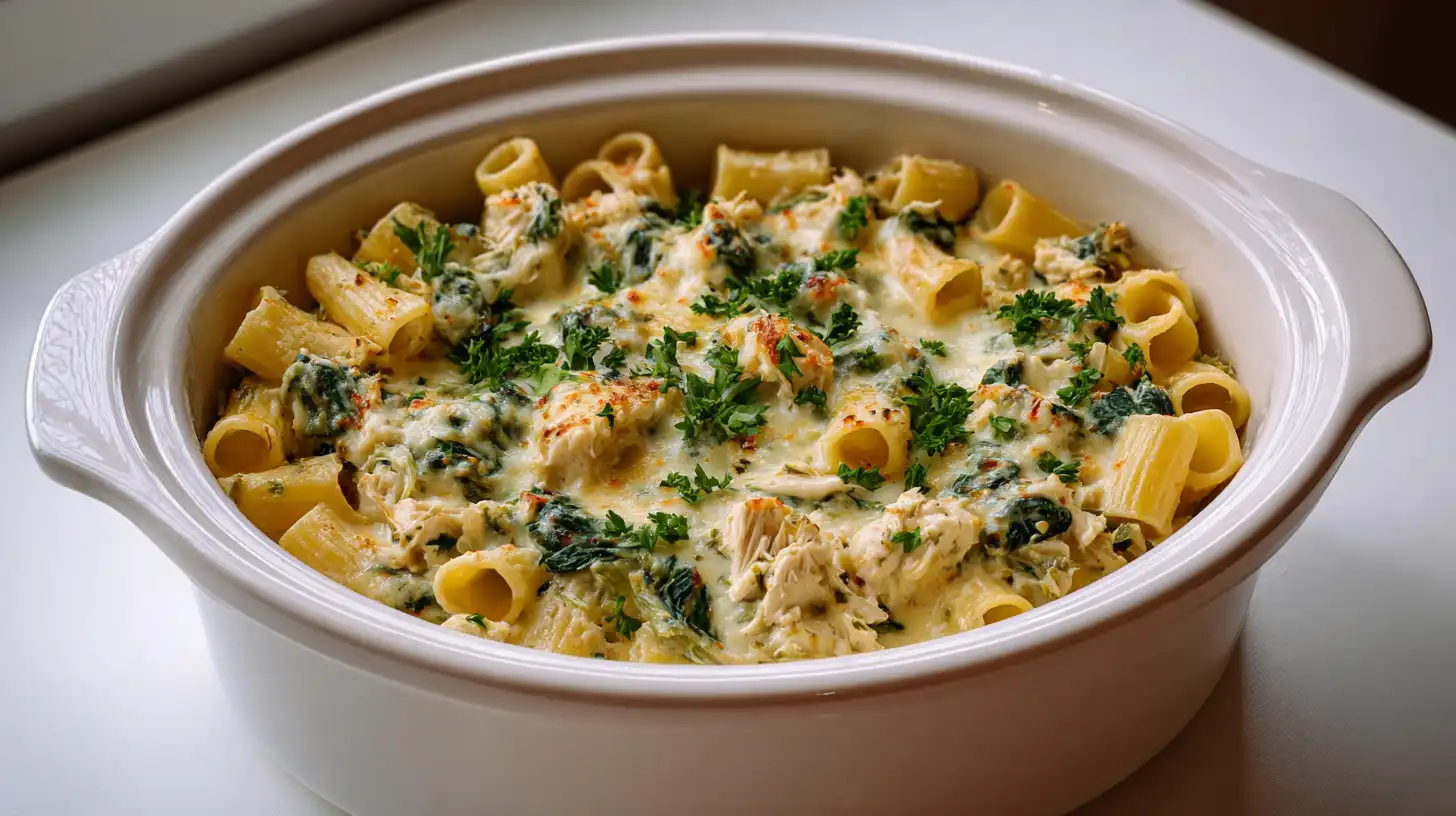 spinach-artichoke-chicken-pasta-crockpot. chicken and pasta crockpot recipes