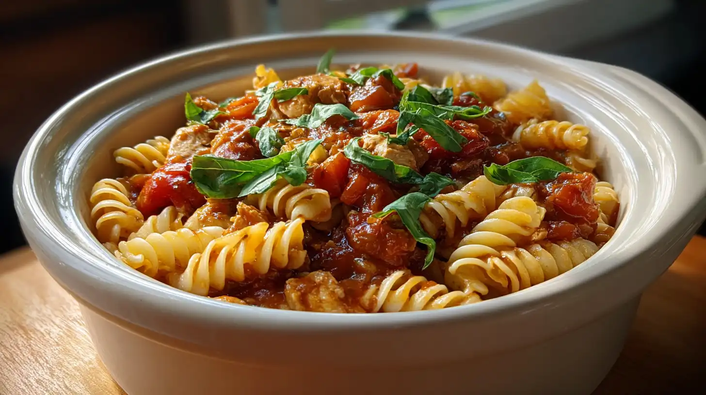 tomato-basil-chicken-pasta-crockpot Tomato basil chicken pasta in a crockpot